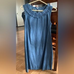 Talbots Denim Sleeveless Dress with Ruffled Neckline. Size 2